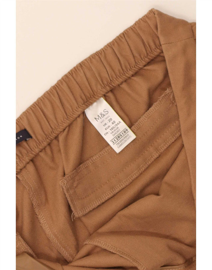 Calças cortadas femininas Marks & Spencer UK 20 2XL W38 L25 poliéster bege
