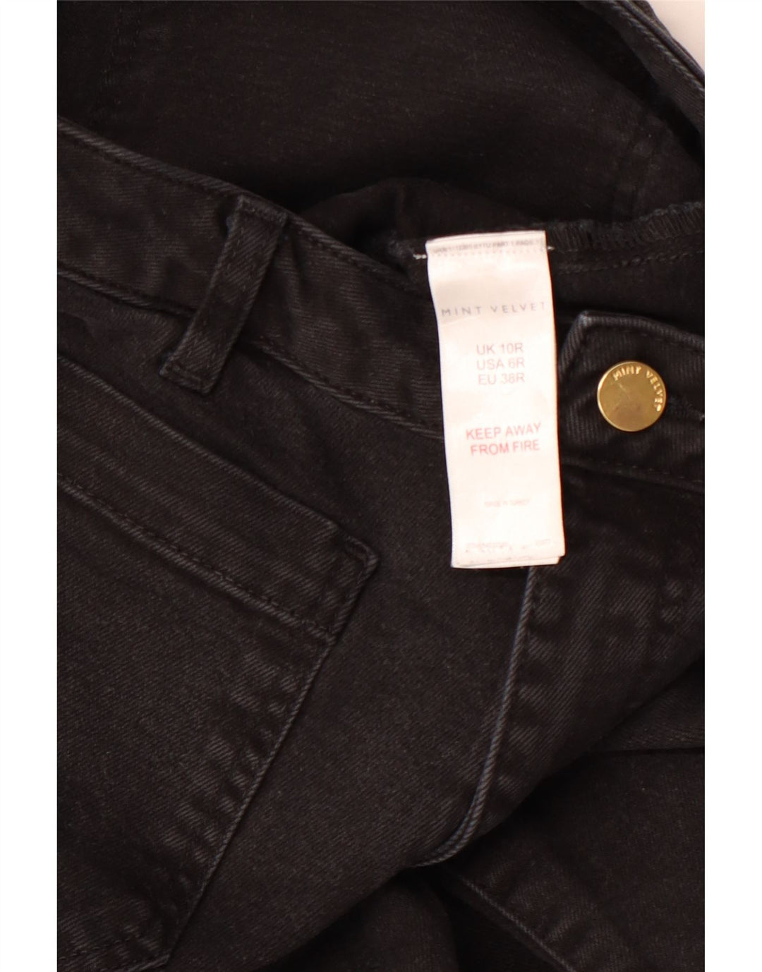 Calça jeans feminina MINT VELVET cintura alta reta UK 10 pequena W28 L30 preta