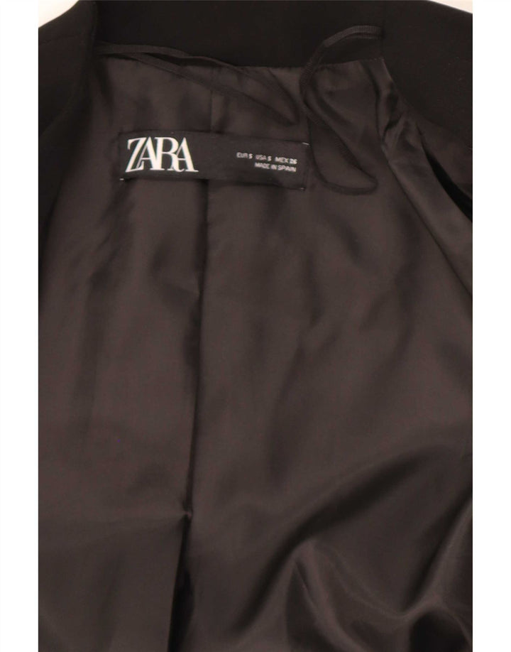 Jaqueta blazer feminina Zara manga 3/4 aberta Reino Unido 10 poliéster preto pequeno