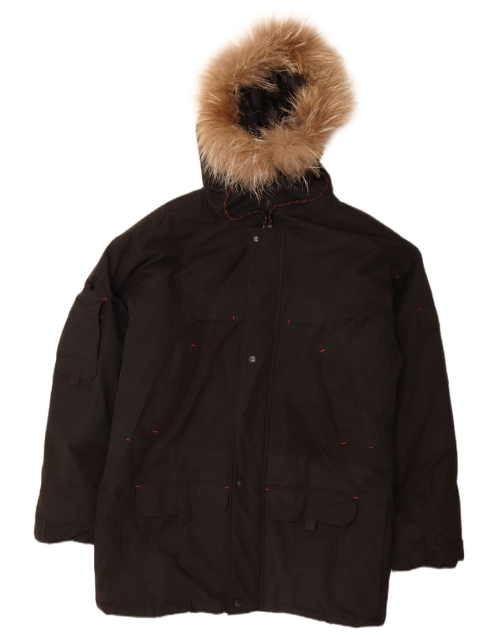 Jaqueta Parka masculina vintage com capuz UK 38 nylon preto médio