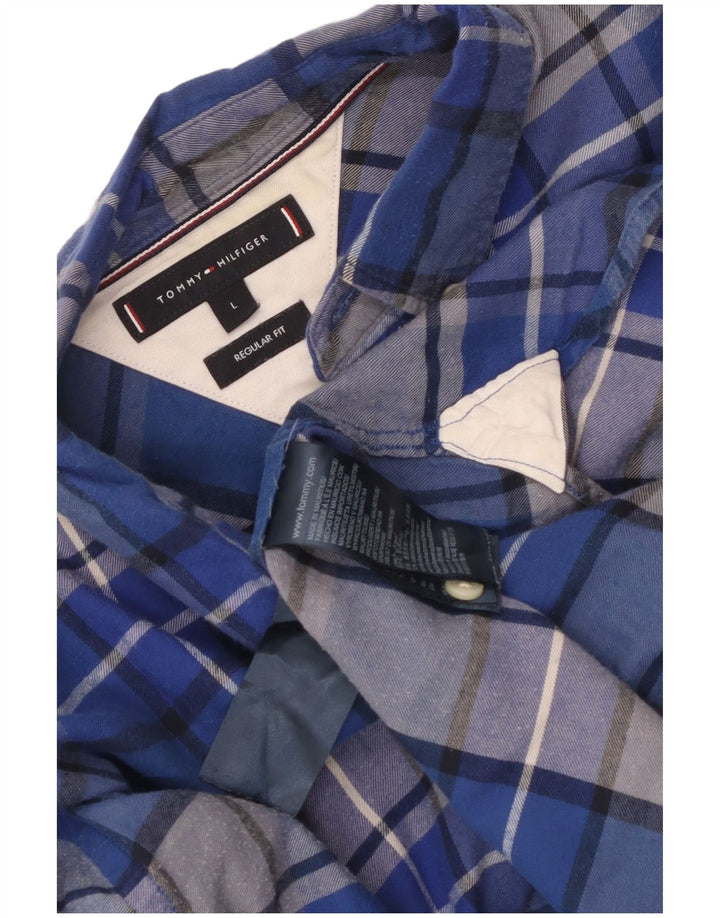 Camisa masculina Tommy Hilfiger Regular Fit grande algodão xadrez azul