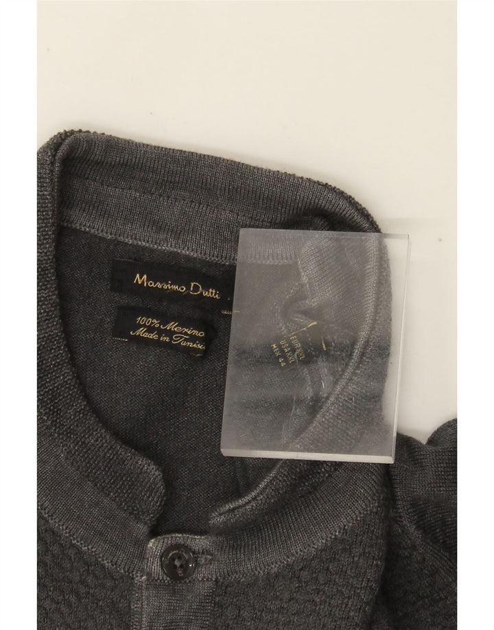 Suéter masculino MASSIMO DUTTI com gola de botão 2XL lã Merino cinza