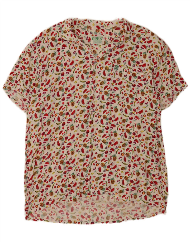 Camisa masculina vintage de manga curta com padrão abstrato XL branca
