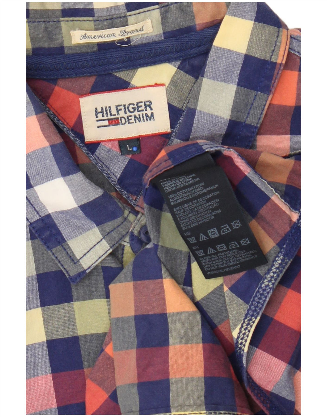 Camisa masculina de manga curta Tommy Hilfiger grande algodão xadrez multicolorido