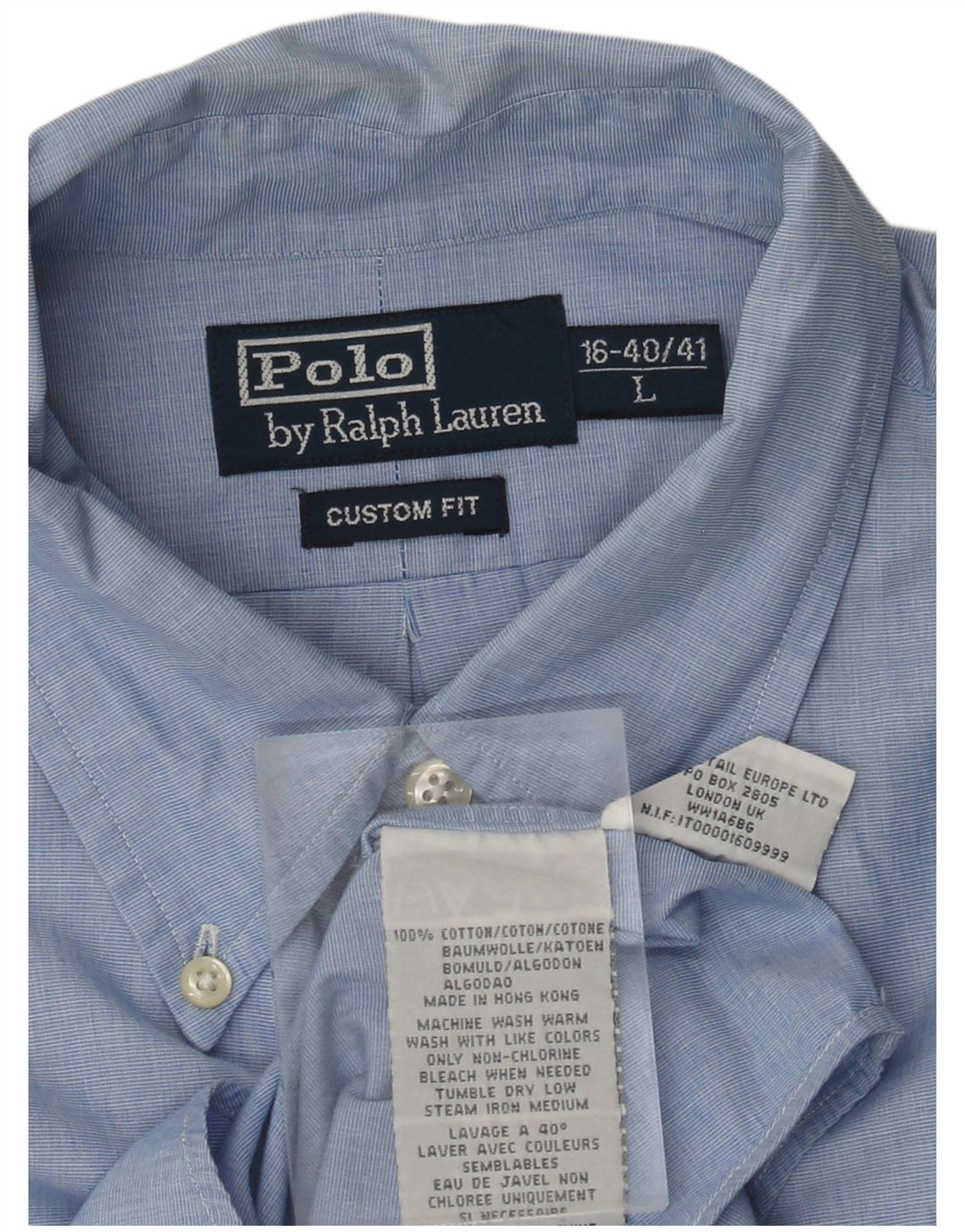 Camisa masculina POLO RALPH LAUREN com ajuste personalizado tamanho 16 40/41 grande algodão azul