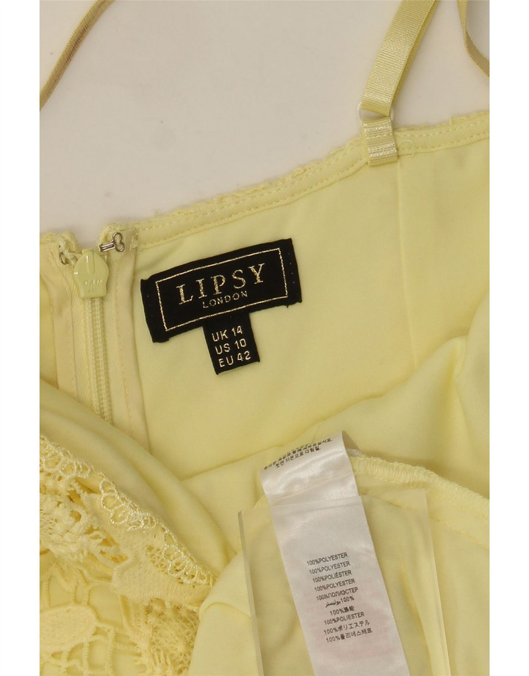 Lipsy Vestido feminino de renda UK 14 poliéster floral amarelo médio