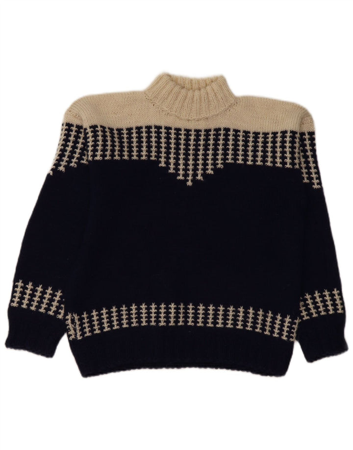 Suéter feminino VINTAGE com gola tartaruga Reino Unido 14 médio azul marinho