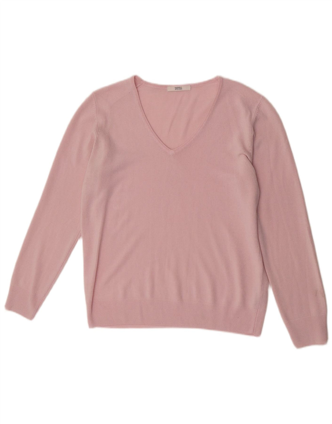 Suéter feminino Marks & Spencer com decote em V Reino Unido 12 acrílico rosa médio