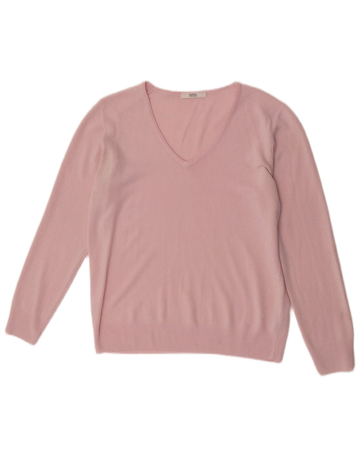 Suéter feminino Marks & Spencer com decote em V Reino Unido 12 acrílico rosa médio