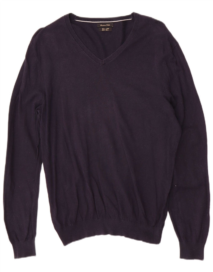 MASSIMO DUTTI Womens V-Neck Jumper Sweater UK 16 Large Navy Blue