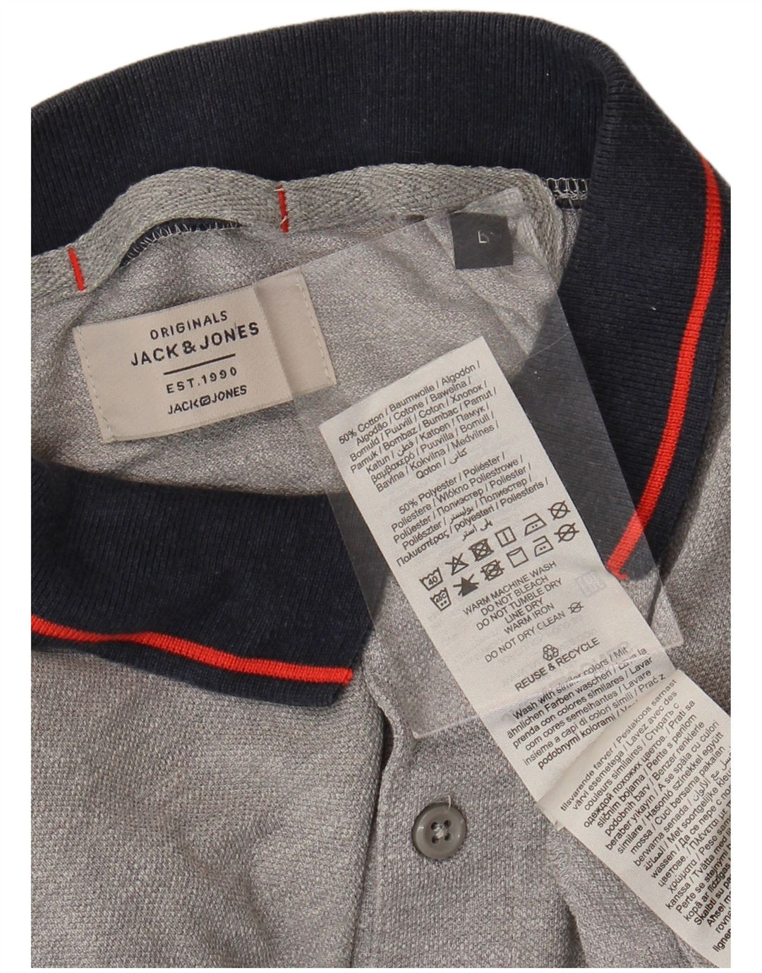 Camisa polo masculina JACK & JONES grande algodão cinza