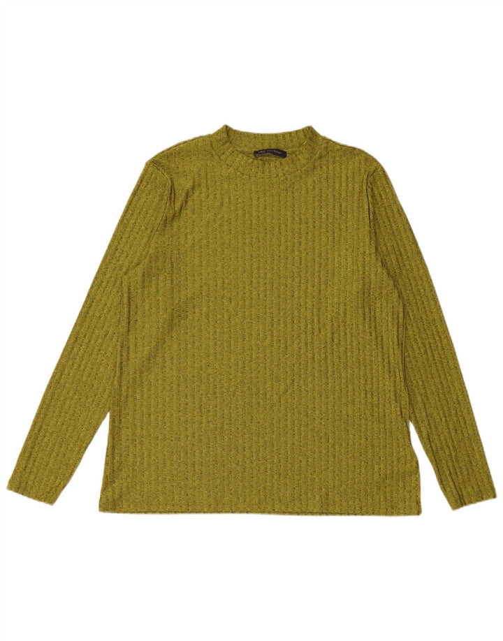Top feminino Marks & Spencer manga comprida UK 16 grande poliéster manchado verde