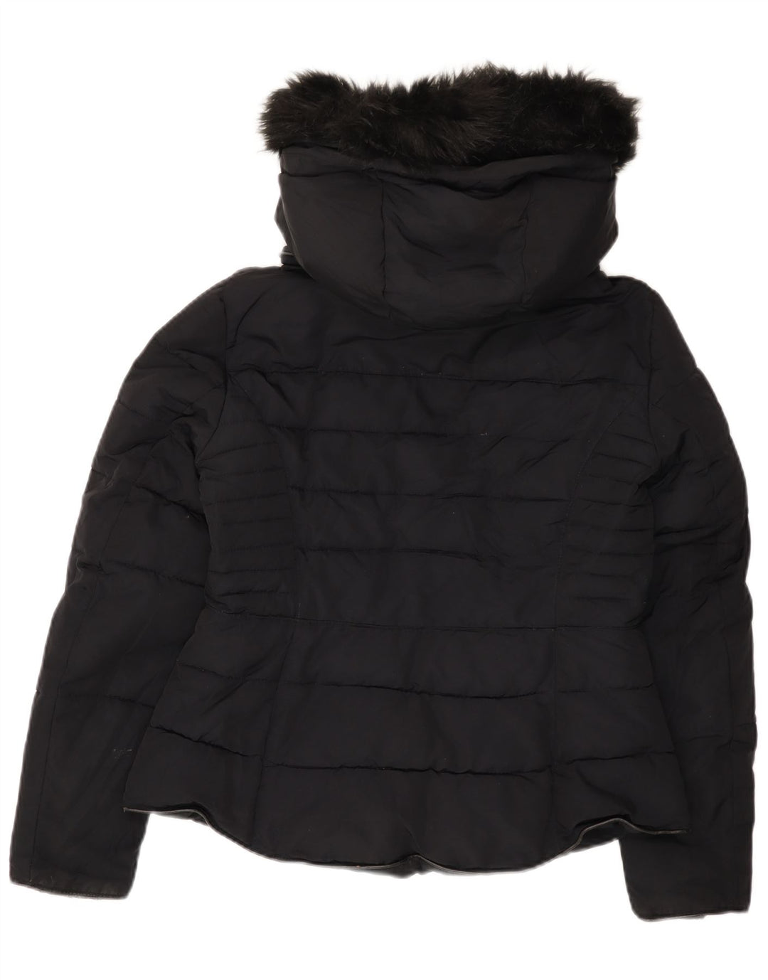 Zara Womens Crop Hooded Jacket UK 16 Grande Poliéster Preto
