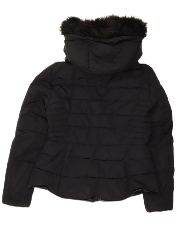 Zara Womens Crop Hooded Jacket UK 16 Grande Poliéster Preto