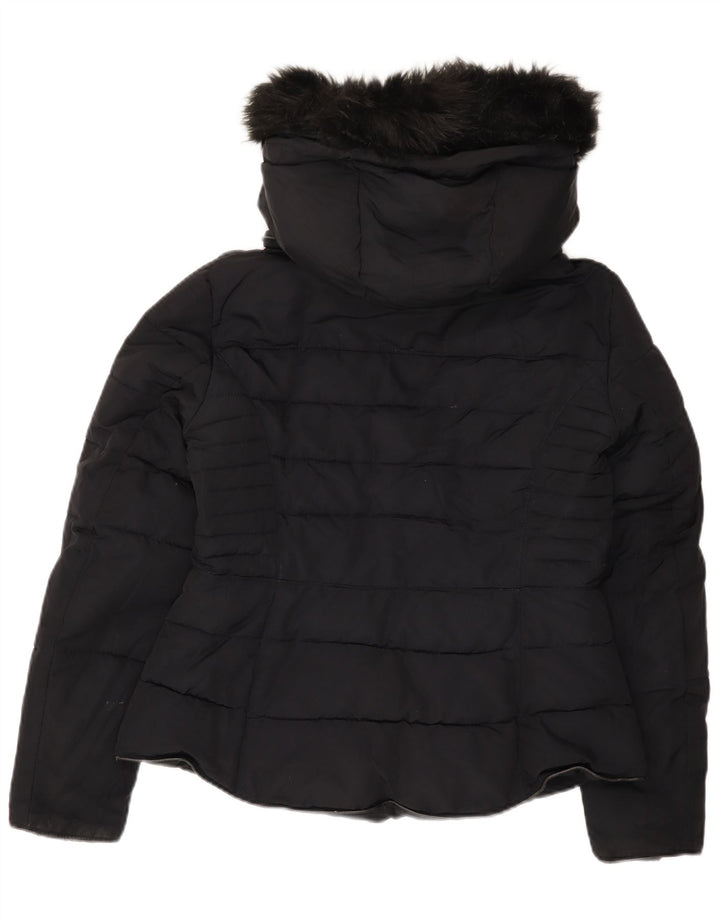 Zara Womens Crop Hooded Jacket UK 16 Grande Poliéster Preto