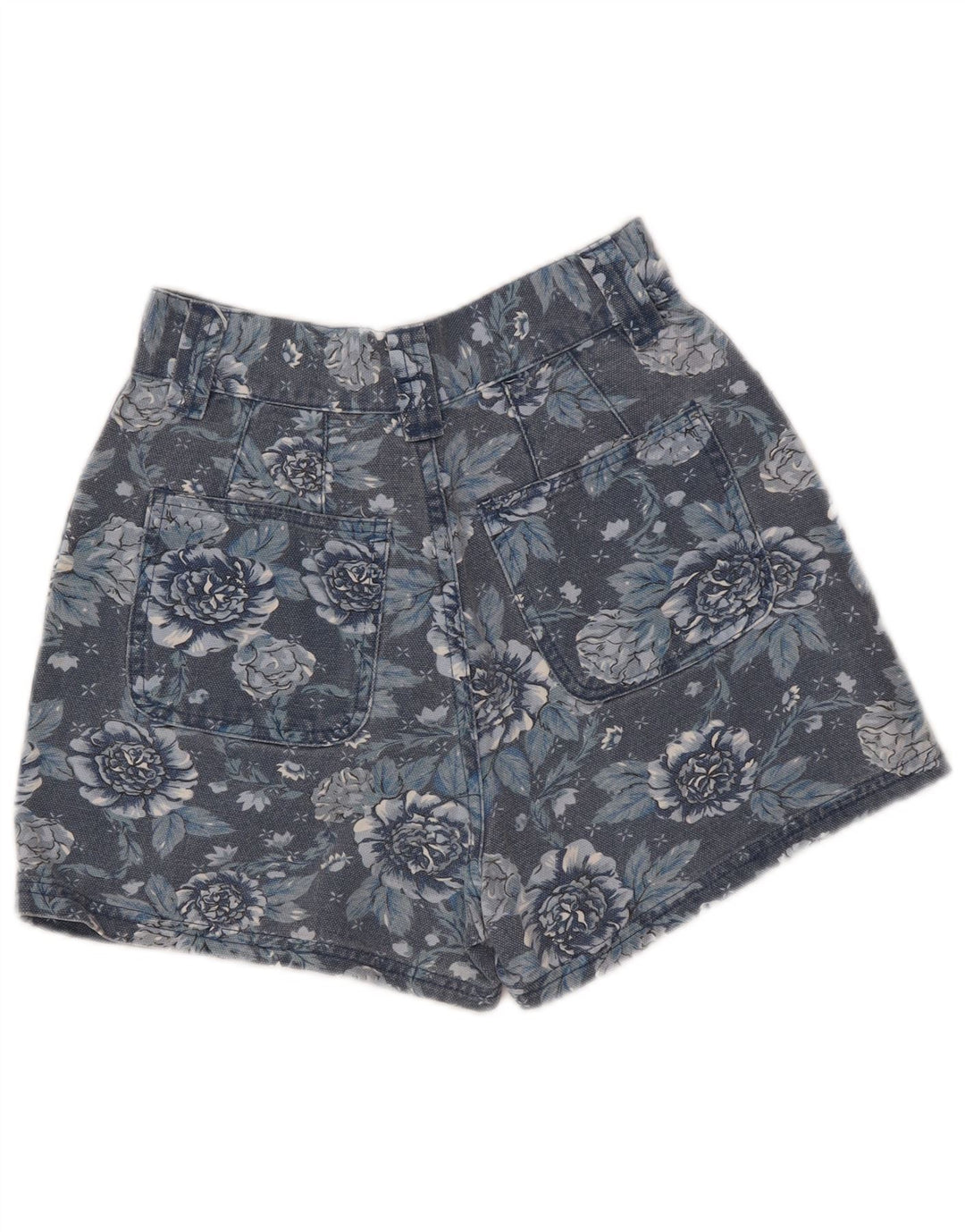 Shorts jeans femininos de cintura alta VINTAGE 9-10 anos W26 azul marinho floral