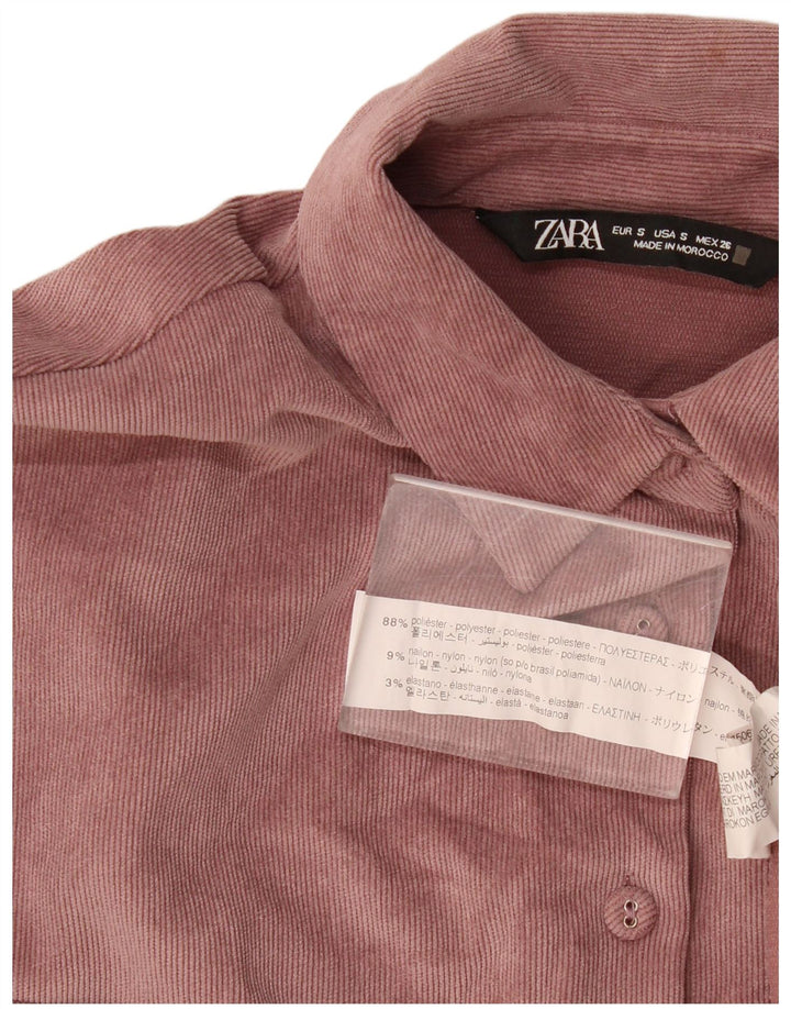 Camisa feminina de veludo cotelê Zara UK 10 pequena rosa poliéster