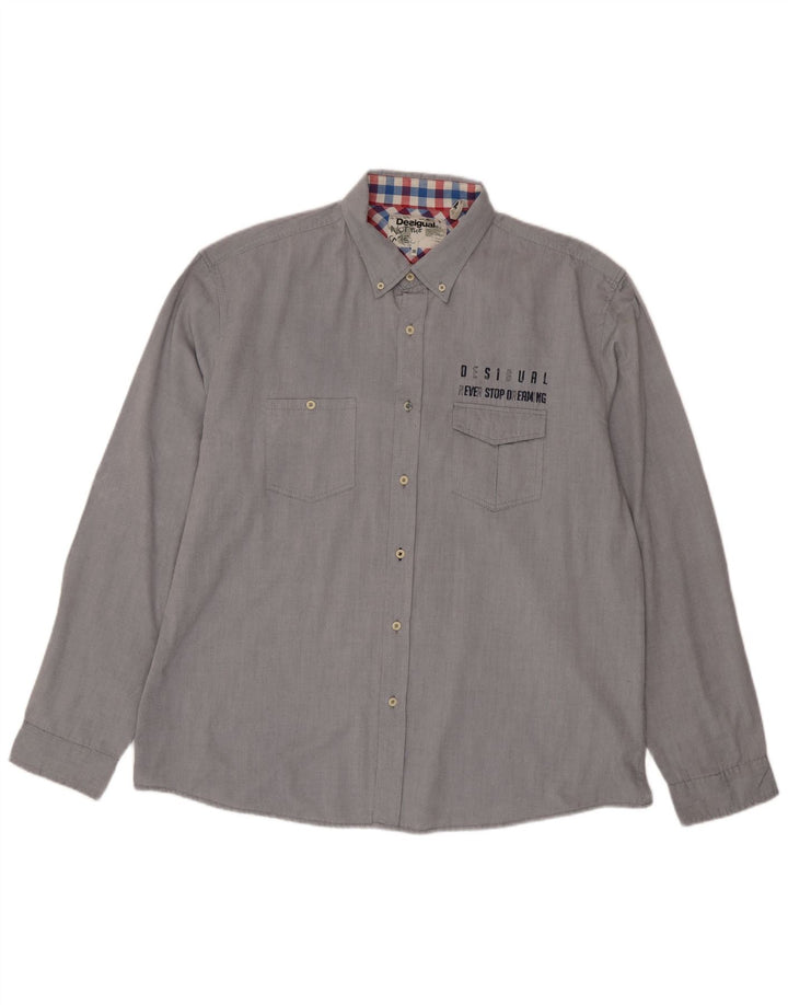 Camisa gráfica masculina Desigual 3XL poliéster cinza