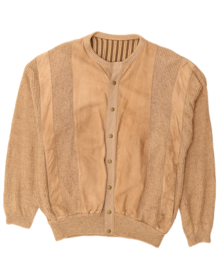 Jaqueta bomber de camurça masculina vintage Reino Unido 38 couro listrado bege médio
