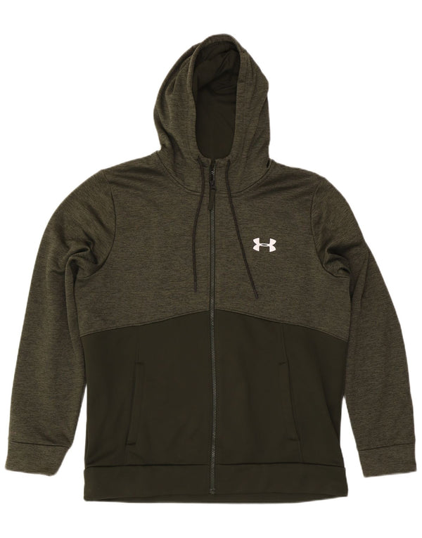 Suéter masculino Under Armour Cold Gear Zip com capuz XL cáqui poliéster manchado
