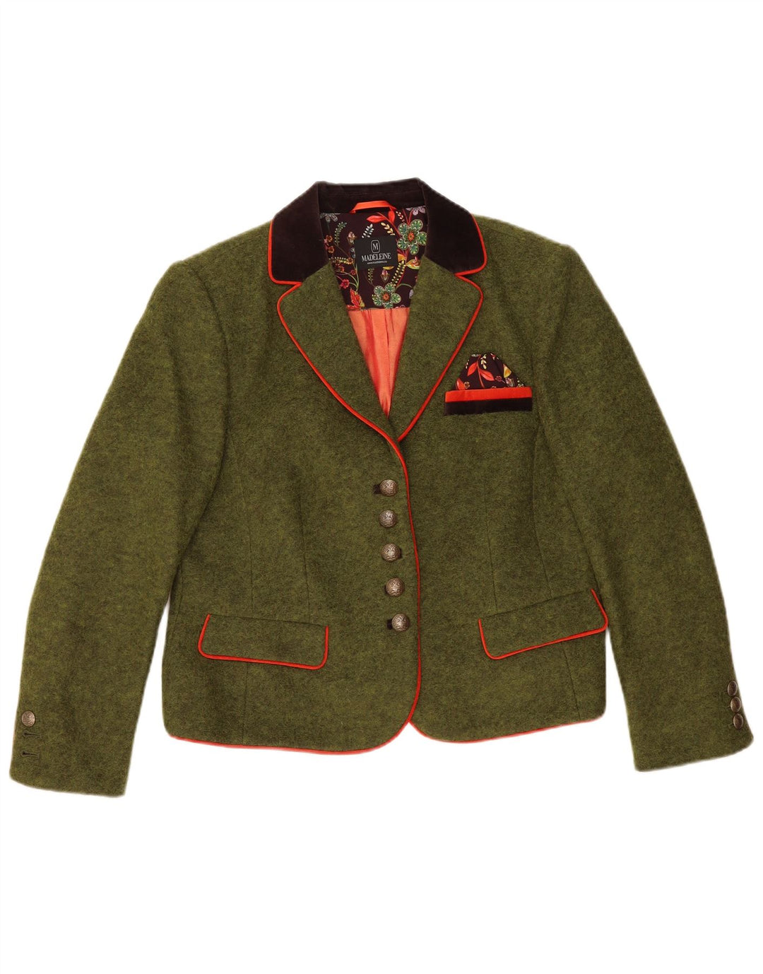 Jaqueta blazer feminina Madeleine com 5 botões Reino Unido 14 bloco colorido verde médio