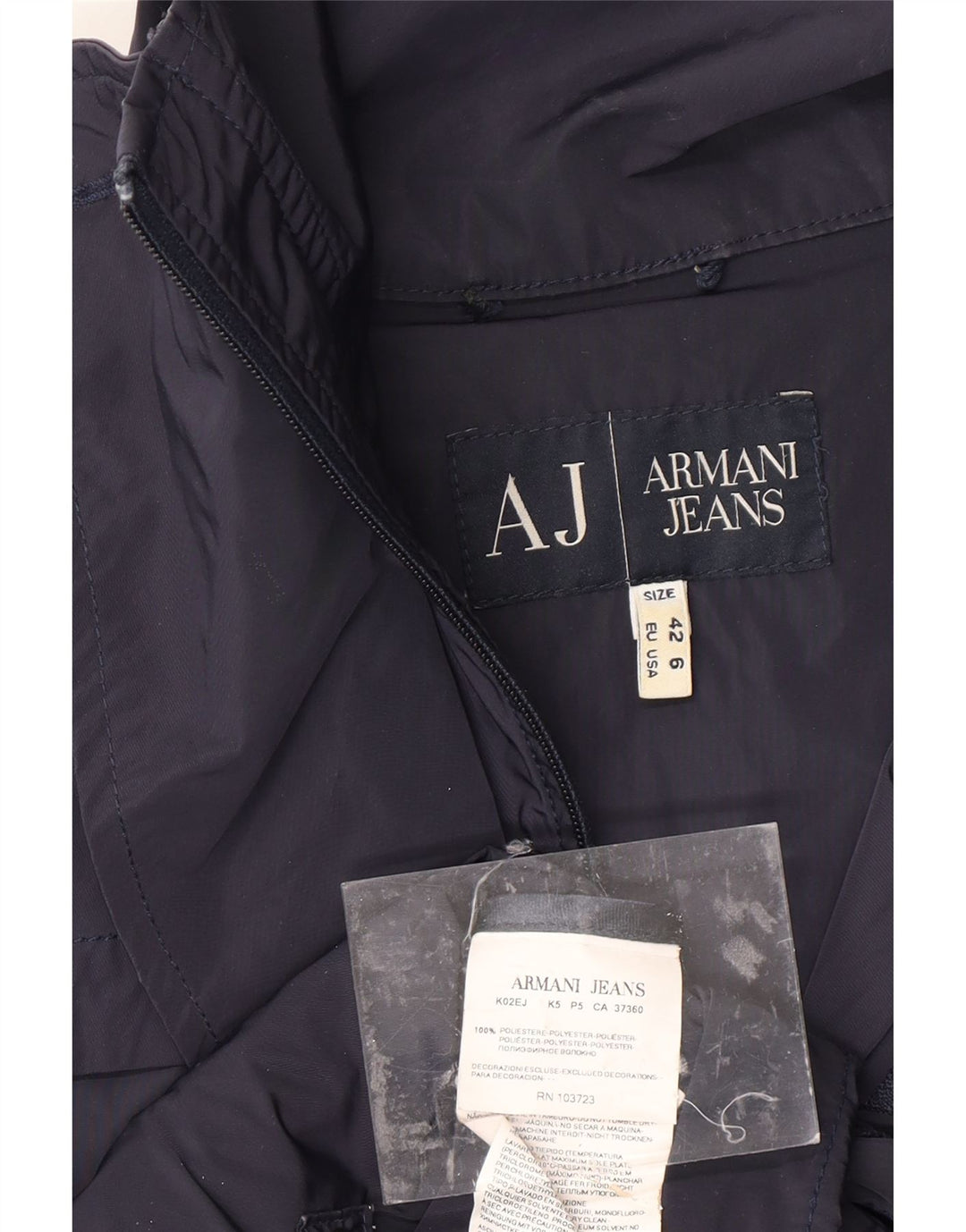 Casaco impermeável feminino ARMANI JEANS US 6 poliéster azul marinho médio