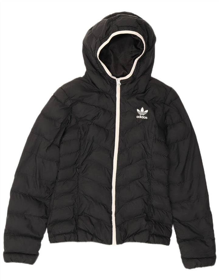 Casaco acolchoado com capuz feminino Adidas UK 10 pequeno poliéster preto