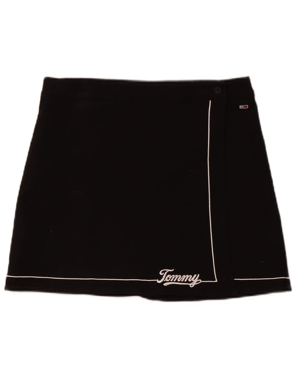 TOMMY HILFIGER mini saia envolvente feminina média W28 algodão preto