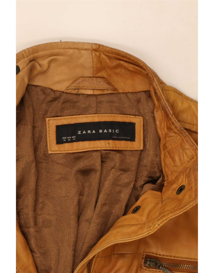 Jaqueta de couro feminina Zara Reino Unido 18 XL Bege