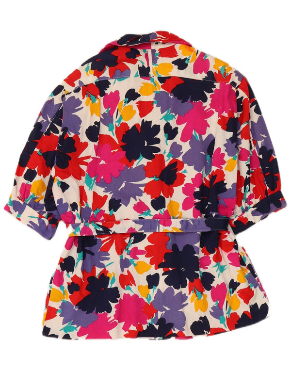 Cardigan feminino vintage de manga curta UK 14 floral multicolorido médio