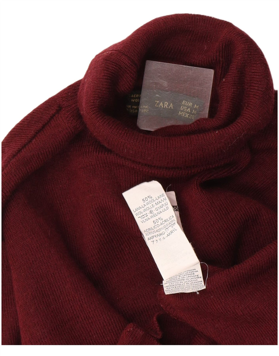 Zara Suéter feminino com gola redonda e gola redonda, Reino Unido 12, médio, lã borgonha