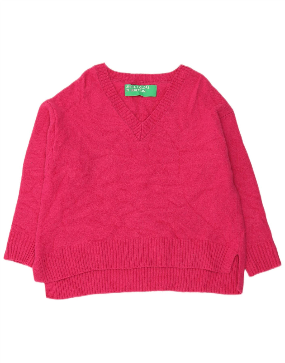 Suéter feminino Benetton com decote em V Reino Unido 16 grande rosa