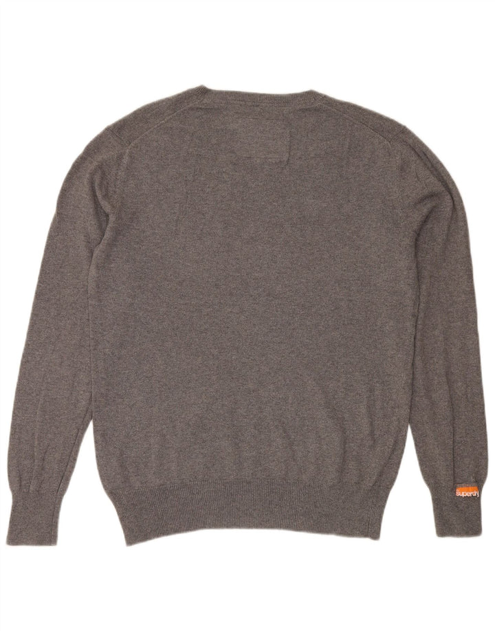 Suéter masculino SUPERDRY com decote em V grande algodão cinza