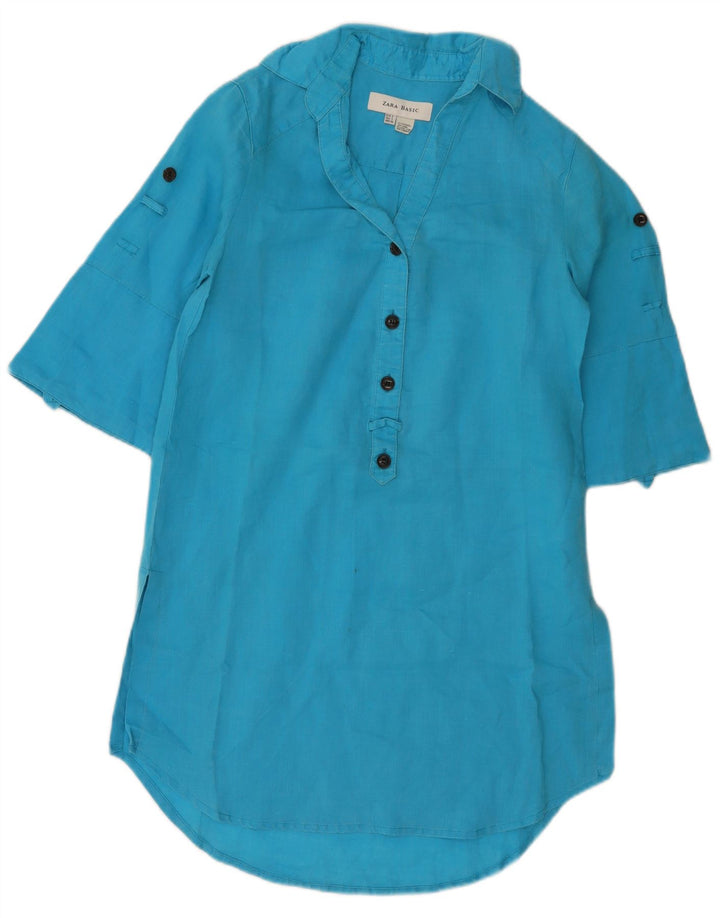 Pulôver feminino Zara vestido camisa Reino Unido 10 pequeno rami azul