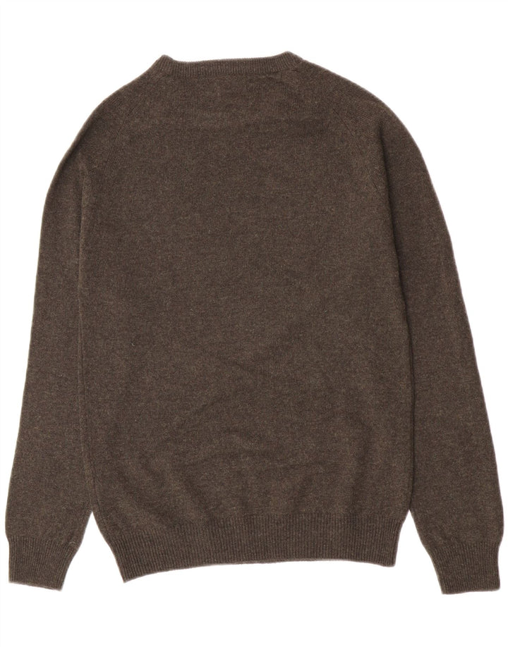Suéter masculino Marks & Spencer com gola redonda, lã de cordeiro manchada verde pequena