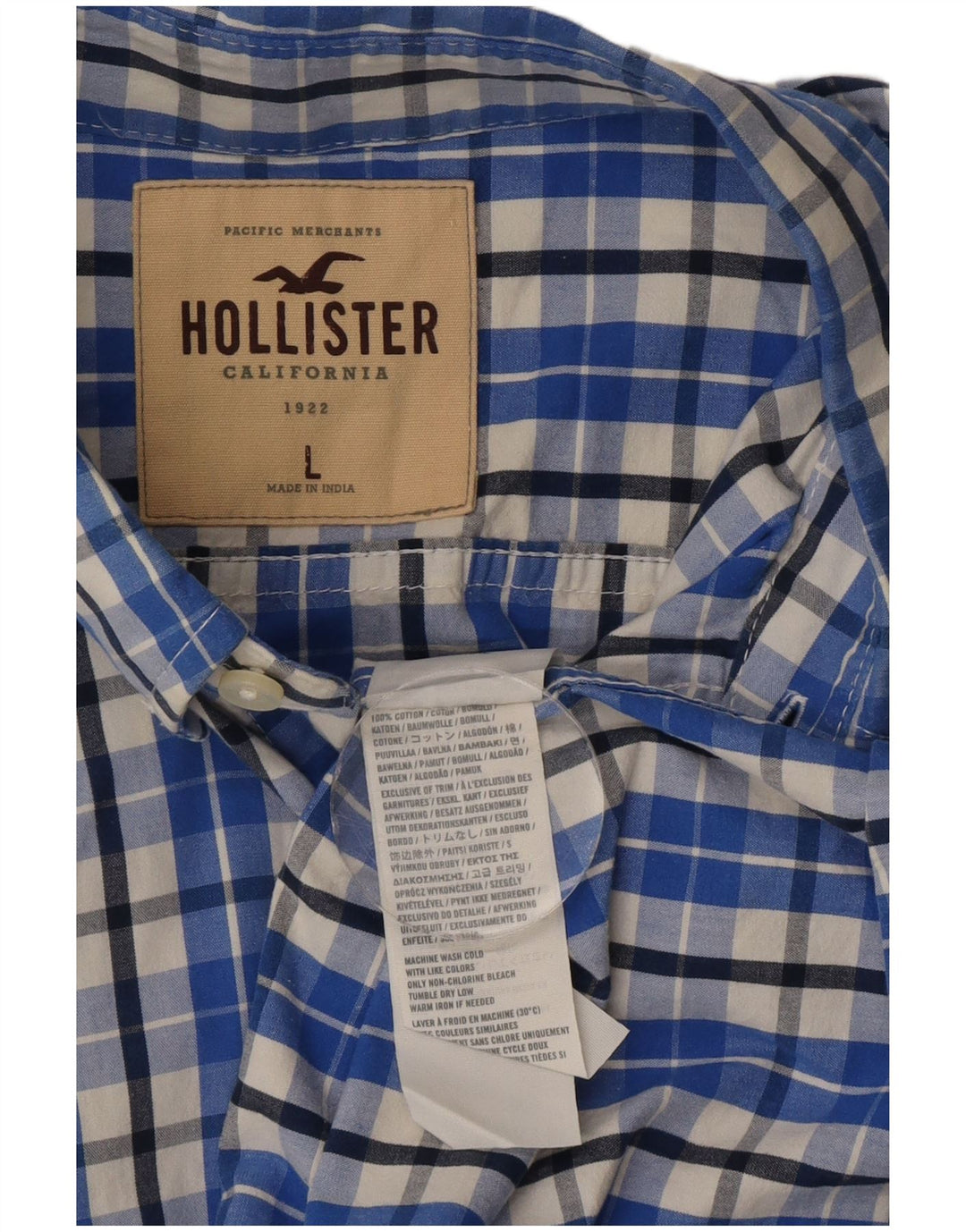 Camisa masculina Hollister grande algodão xadrez azul