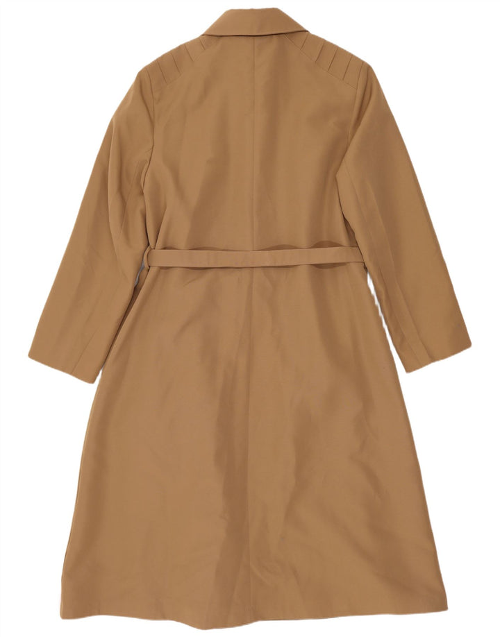 Casaco impermeável feminino vintage UK 14 clássico de poliéster marrom médio
