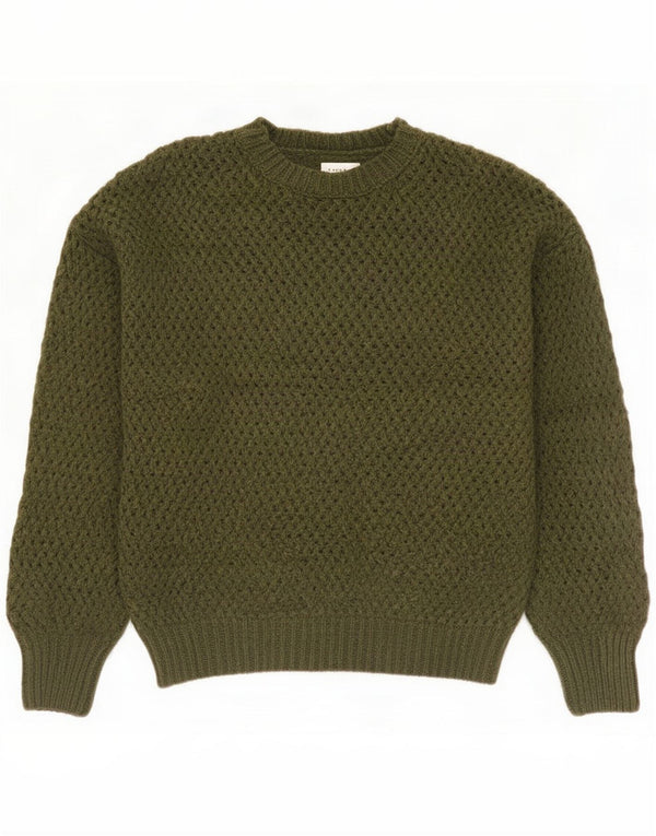 Suéter feminino de crochê superdimensionado com gola redonda da Topshop Reino Unido 10 pequeno cáqui