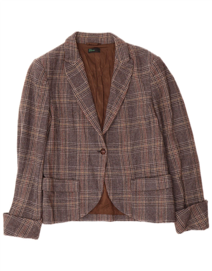 Jaqueta blazer feminina de 1 botão BENETTON IT 46 grande cinza houndstooth