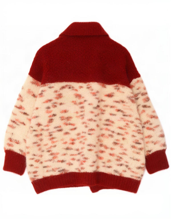 Suéter cardigã feminino vintage UK 20 2XL vermelho manchado