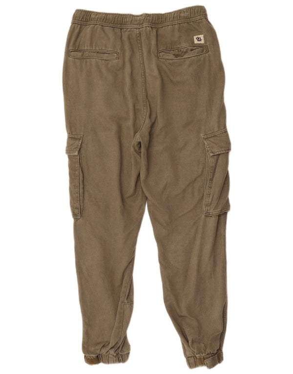 Zara Mens Joggers Cargo Calças Médio W31 L26 Khaki Lyocell