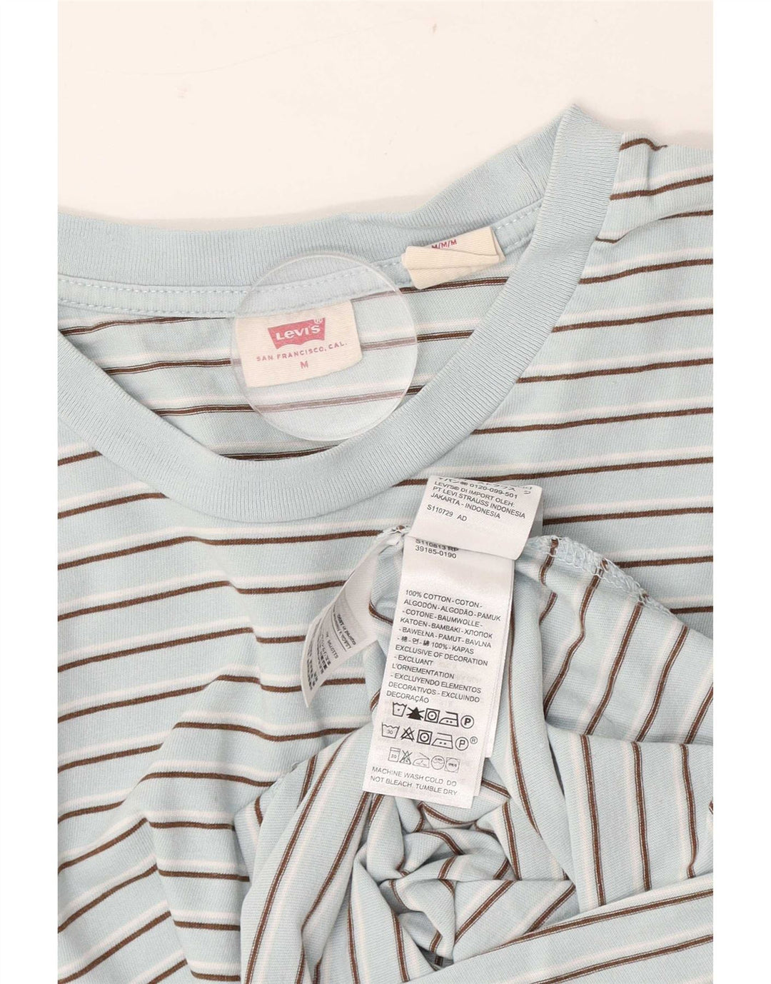 Camiseta feminina Levi's UK 14 algodão listrado azul médio