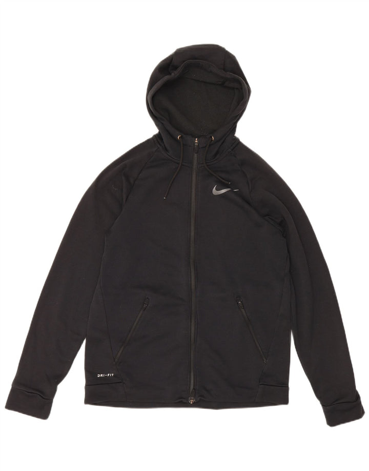 Suéter Nike masculino Dri Fit Zip com capuz médio preto poliéster