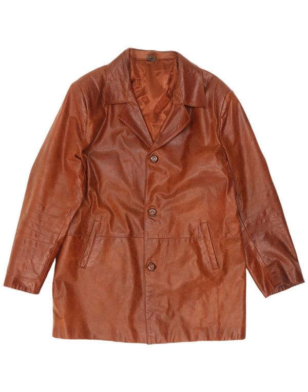 Jaqueta de couro masculina vintage UK 44 2XL marrom