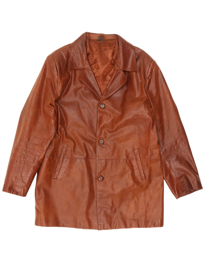 Jaqueta de couro masculina vintage UK 44 2XL marrom