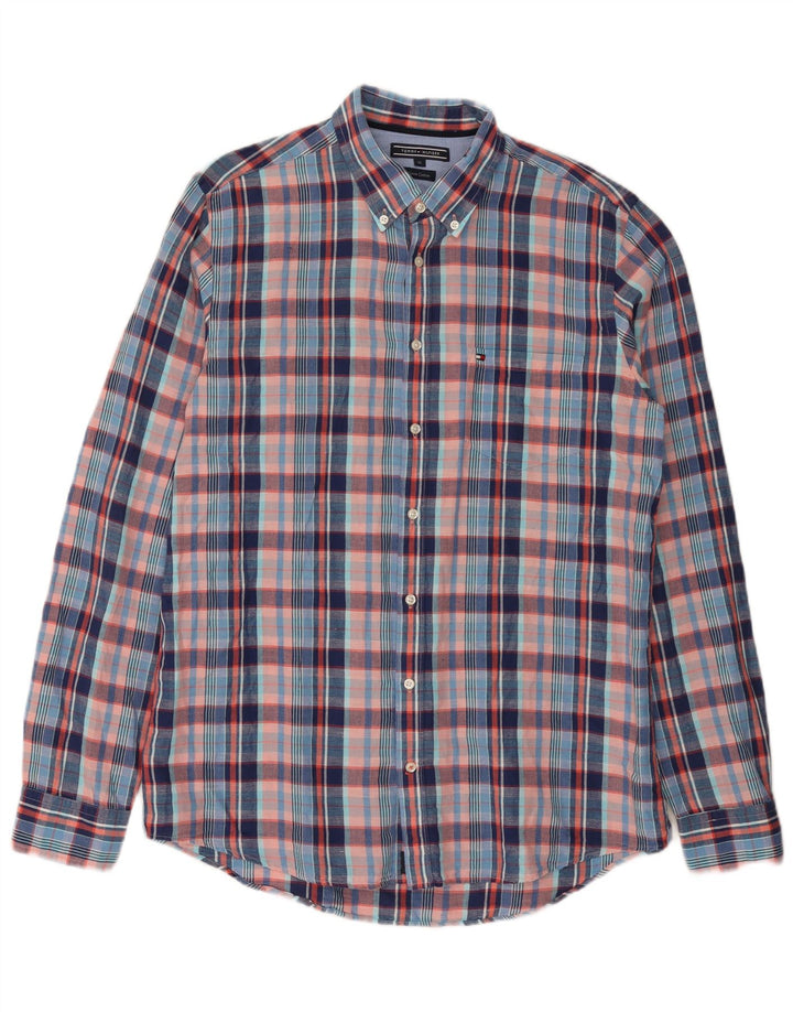 Camisa masculina Tommy Hilfiger XL azul xadrez linho