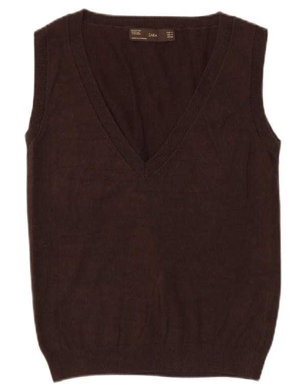 Zara Womens Vest Tank Top UK 12 Médio Algodão Marrom