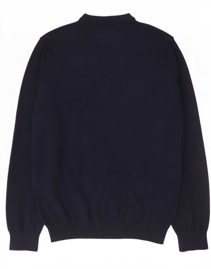 Suéter masculino Marks & Spencer com decote em V grande algodão azul marinho
