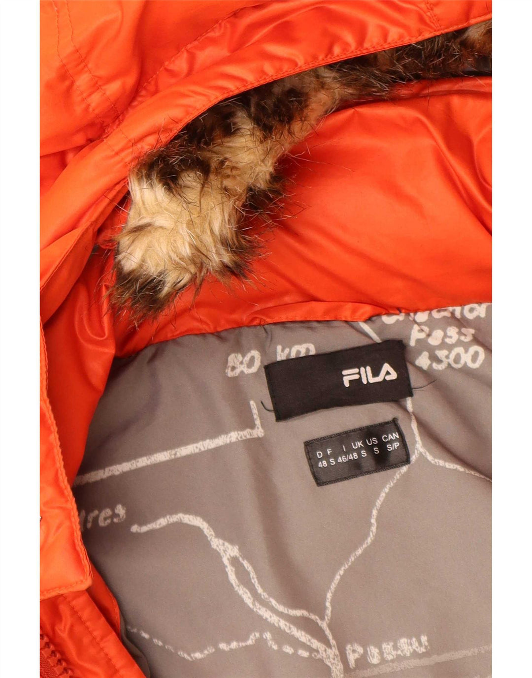 Jaqueta masculina Fila com capuz acolchoada UK 36 poliéster laranja pequeno