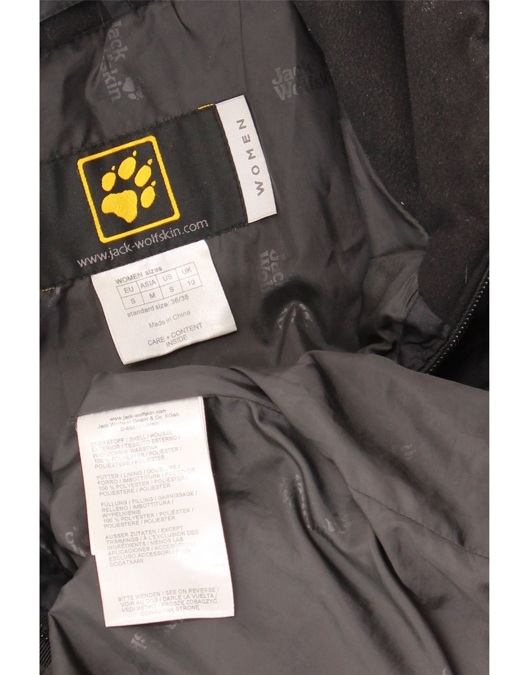 Casaco acolchoado grande Jack Wolfskin feminino Reino Unido 10 pequeno poliéster preto